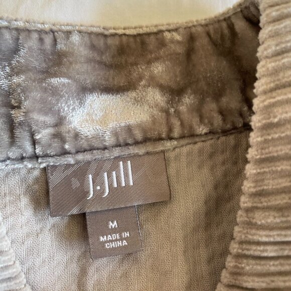 J Jill Corduroy Cardigan Jacket Womens Size M Gray Peplum Collared Button Front - Picture 7 of 11